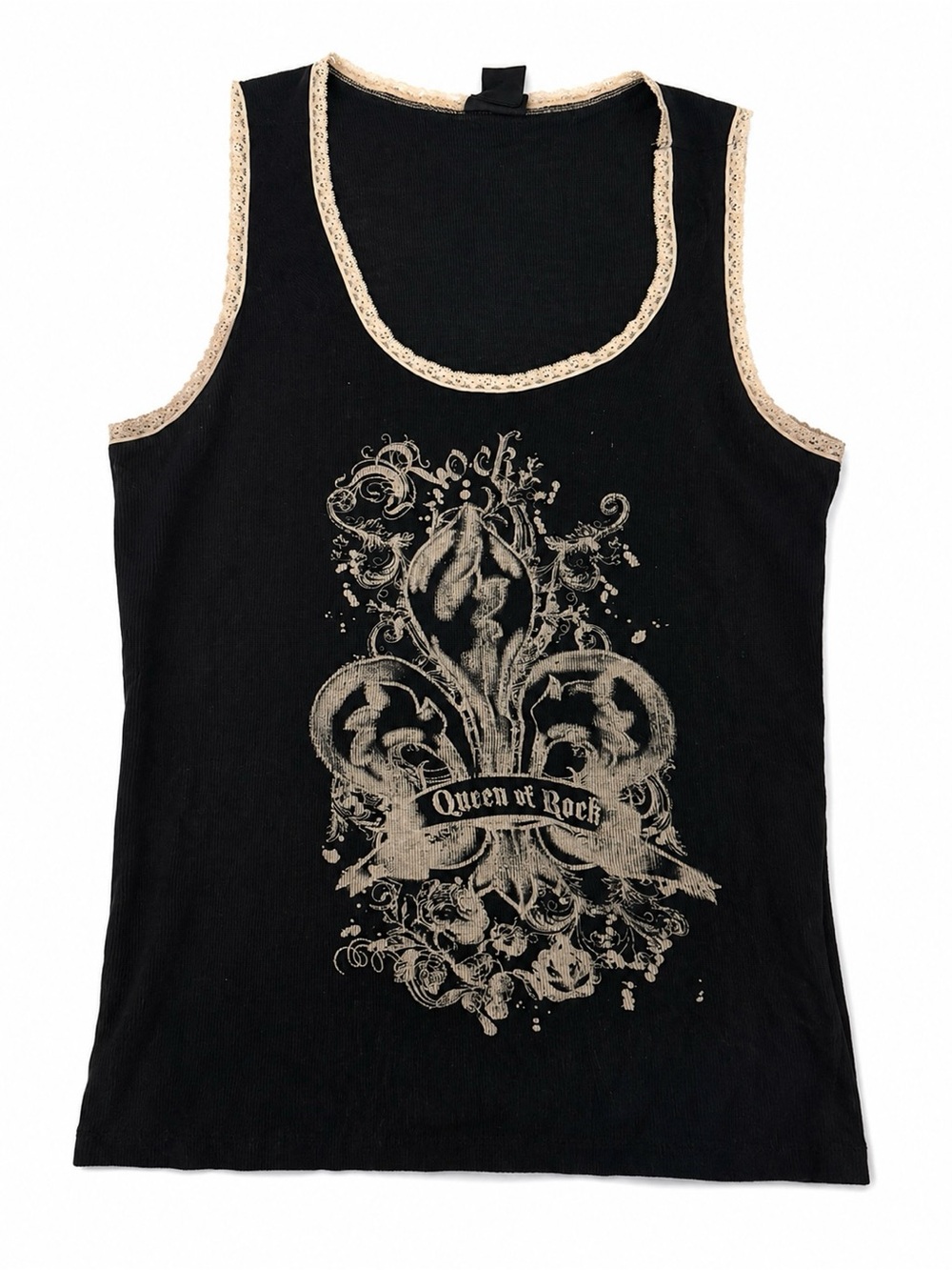 Torrid Y2K Queen of Rock Tank Top XL Black Lace Goth Grunge Punk Graphic
